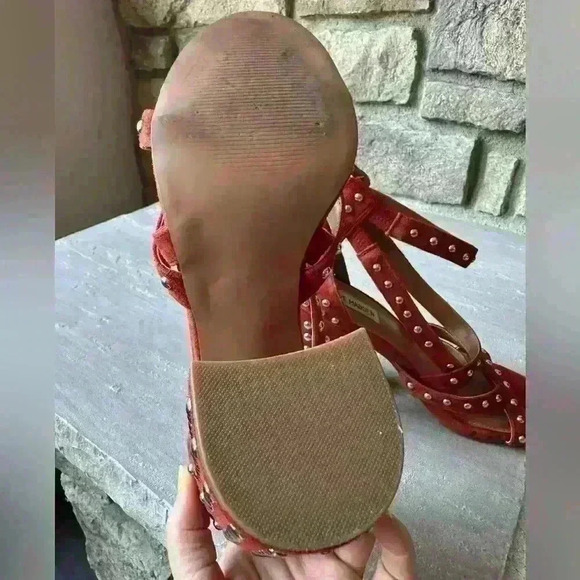 Steve Madden Fara Sandals Rust Suede Leather Studded Ankle Strap SZ 9 - Picture 7 of 8